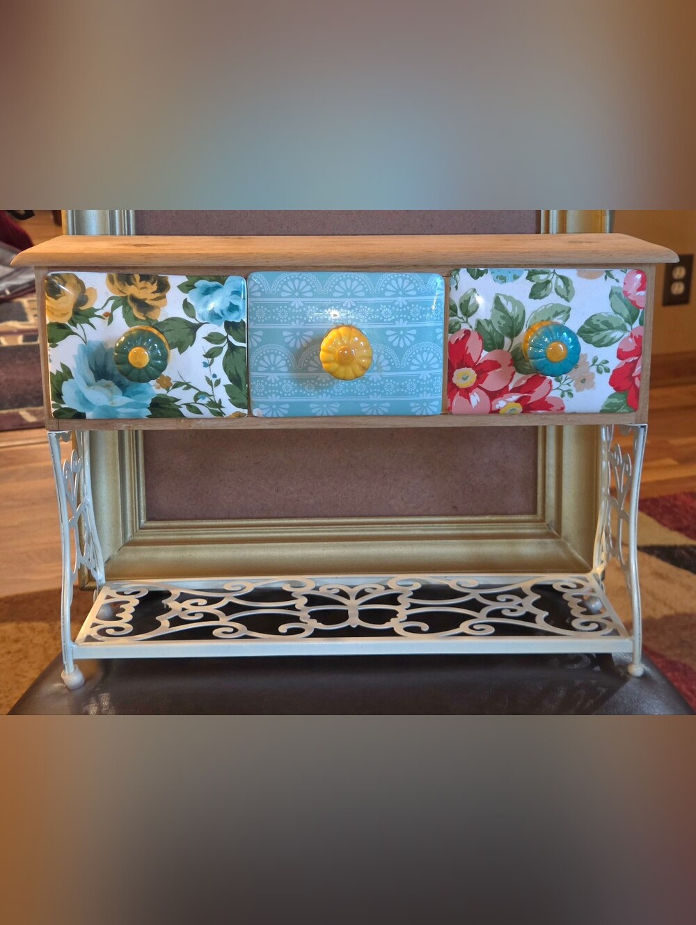 The Pioneer Woman Tea Box Organizer Multicolor Floral Wood Ceramic